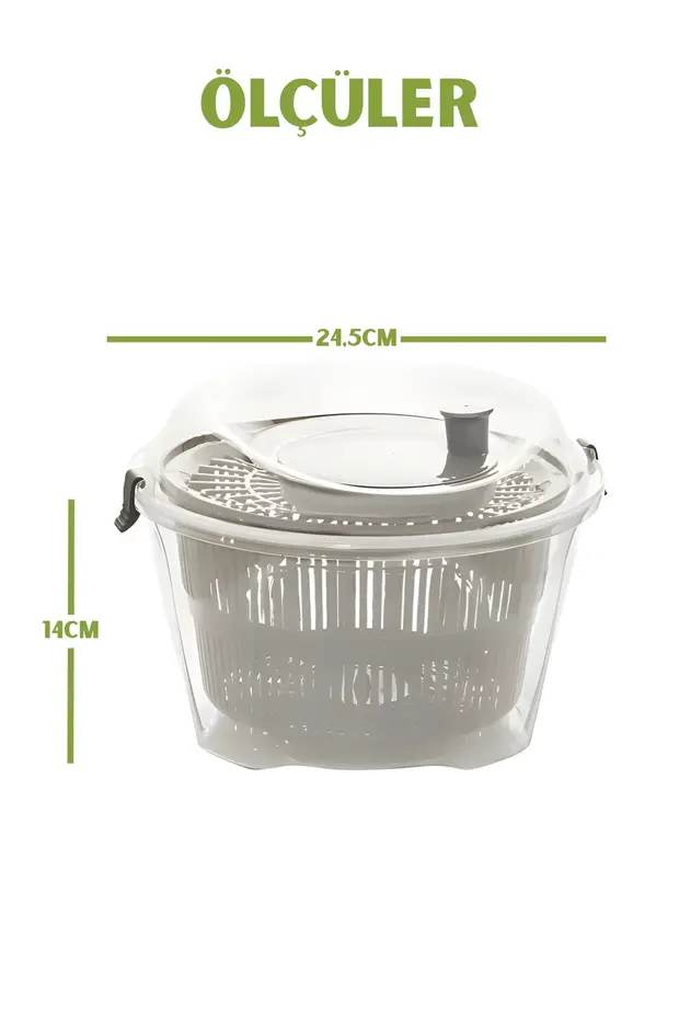  Pratik Salata Kurutucu - Sebze Yıkama ve Süzme Kabı - 4,4Lt.
